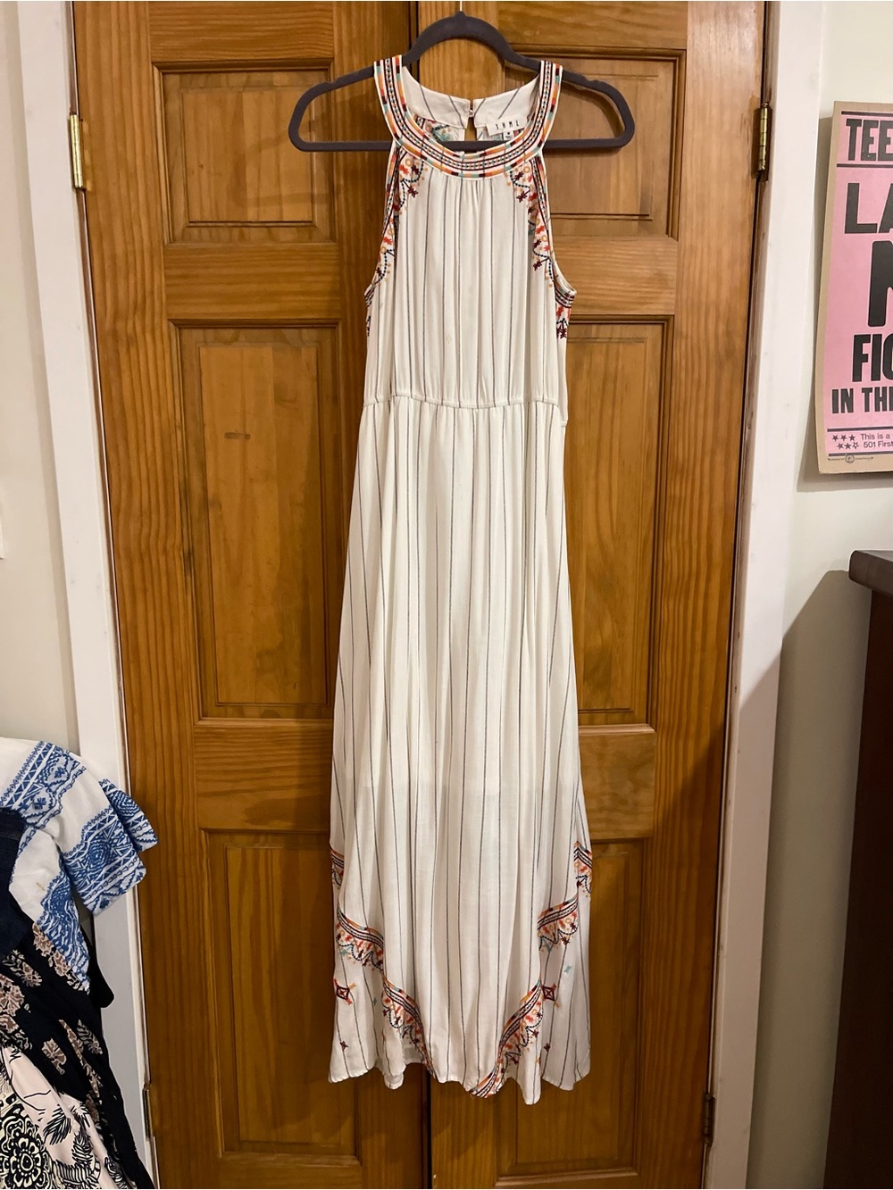 THML White Maxi Dress with Orange & Blue Embroidery